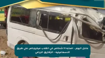 عاجل اليوم.. إصابة 6 أشخاص في انقلاب ميكروباص على طريق الإسماعيلية – الزقازيق الزراعي